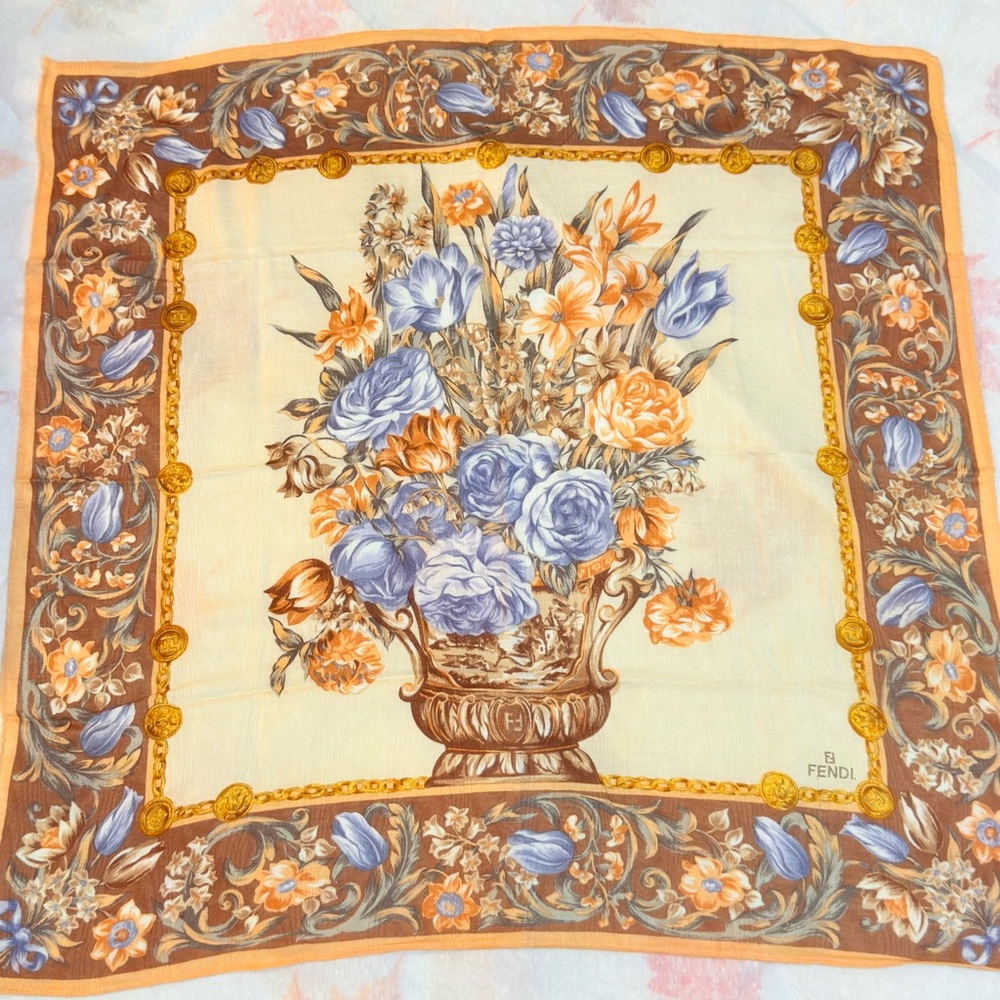 Fendi Floral Cotton handkerchief/Scarf - Blue and Orange